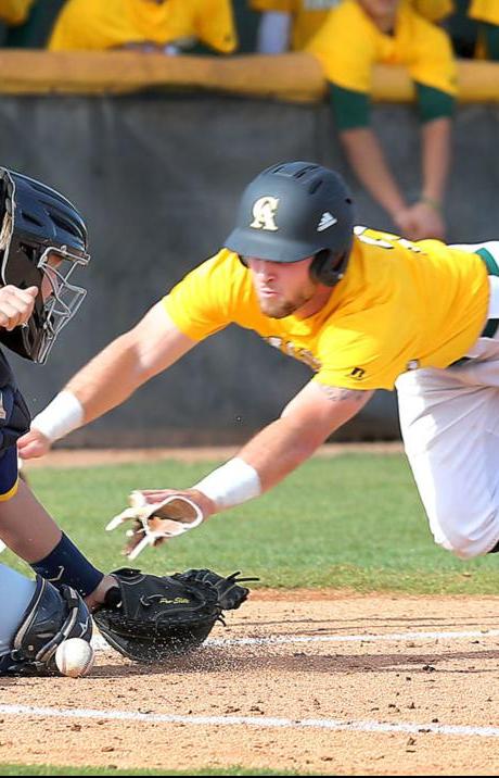 Speedster Tyler Kelly dives for home in earlier Central Arizona baseball game. -Oscar Perez Pinal Central