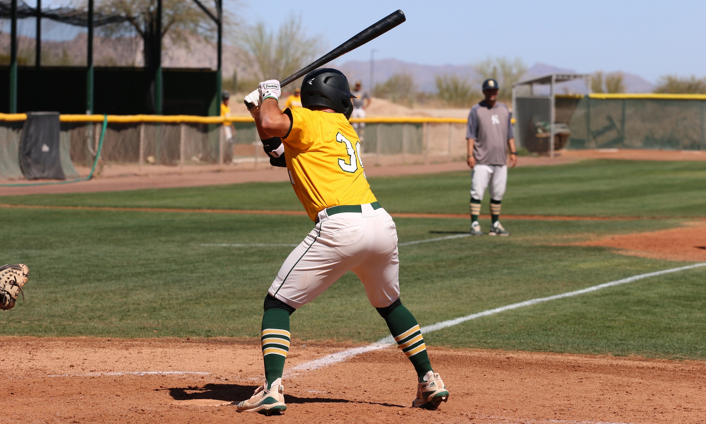 Blake Avila cocks and locks-homered in Thursdays game one versus Frasier Valley.