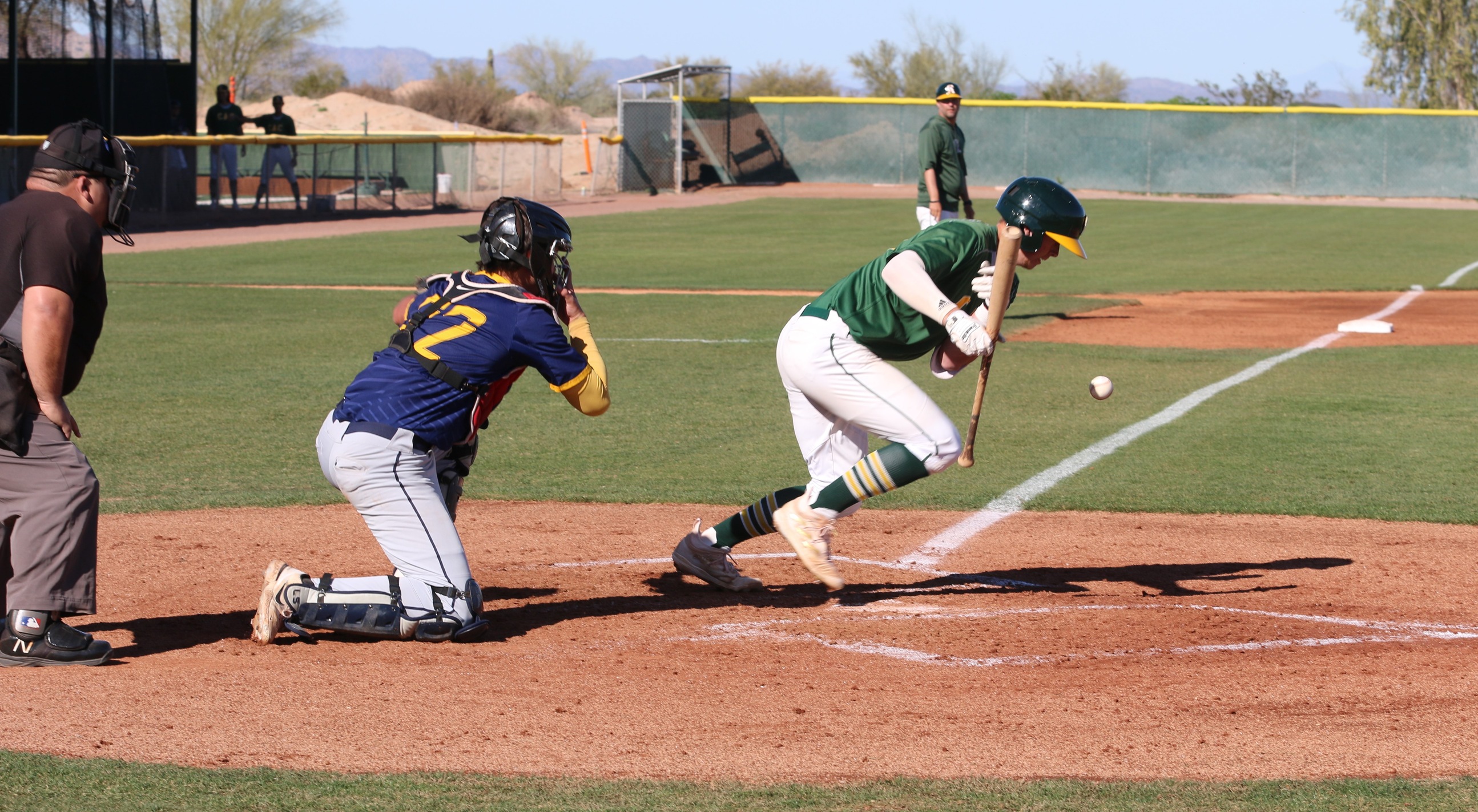 This Kooper Schulte bunt turned into a run and he ended up on third in Vaqueros first game run-rule win against Western Saturday.