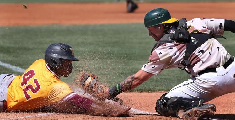 Excellent relay throw to catcher Lou Albrecht to keep this game scoreless-Oscar Perez-Pinal Central