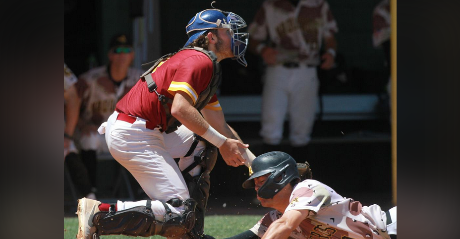 Two more hits for Marcus Harrison in the Saturday Regionals final. Harrison scores one of four runs here in the 5-4 loss.